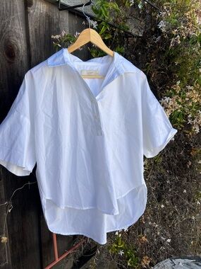 LOFT White Short-Sleeve Popover Button Shirt